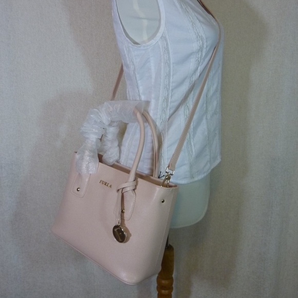 NEW FURLA Pink Saffiano Leather Small Josi Tote/Crossbody Bag Made in Italy Bag - Picture 10 of 13